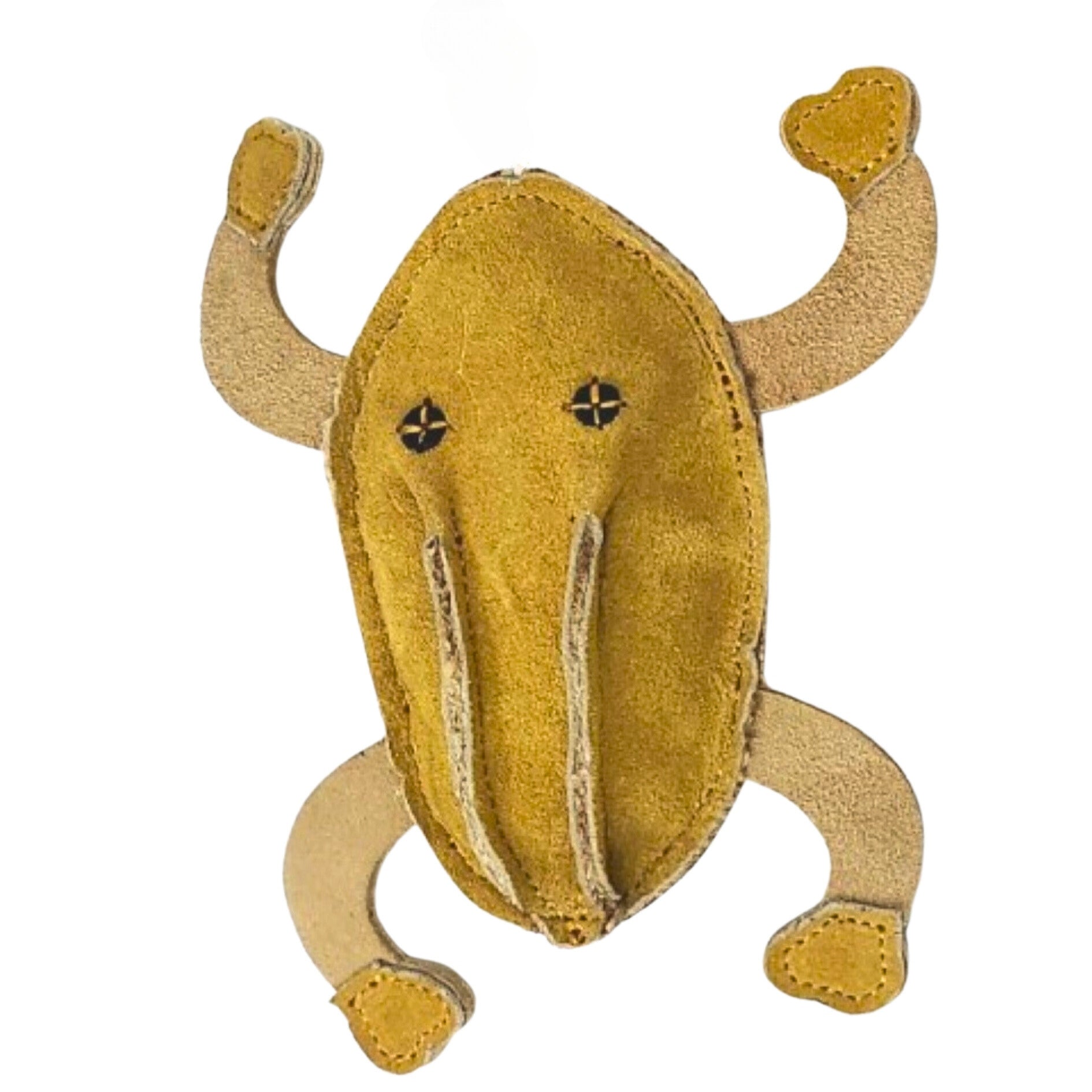 A compostable dog toy: Frank the Frog - Gold, by Georgie Paws.