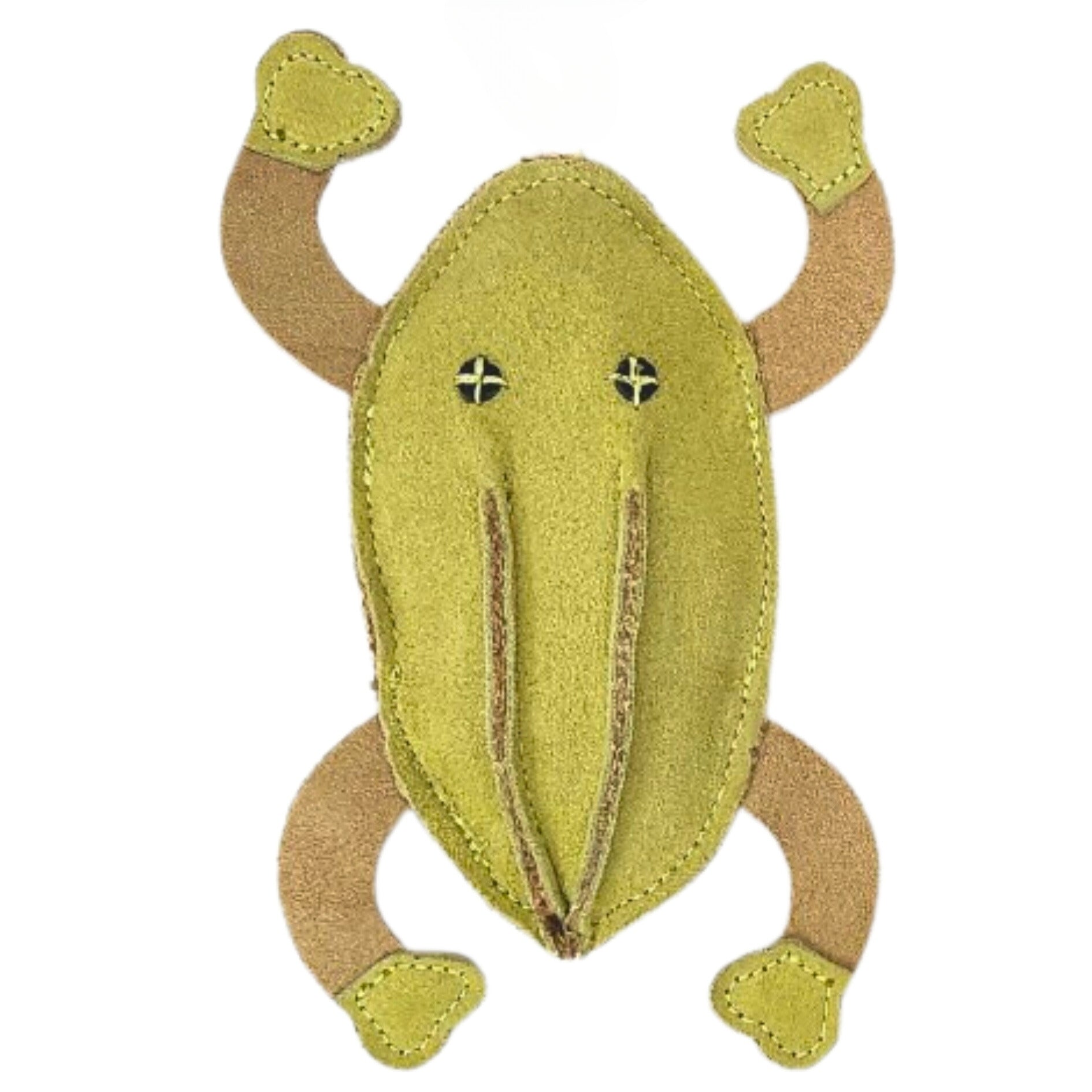 A cute Frog - Pear dogtoy by Georgie Paws on a white background.