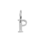 The Georgie Paws Initials - Collar Charms feature a stainless steel "P" charm with an engraved paw print at the bottom left, hanging from a round keyring and shown against a white background.