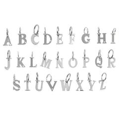Georgie Paws Initials - Collar Charms: Polished stainless steel charms in uppercase A–Z, each with a top loop. Ideal for personalizing jewelry or as a unique dog gift. Arranged in three rows, they reflect light beautifully.