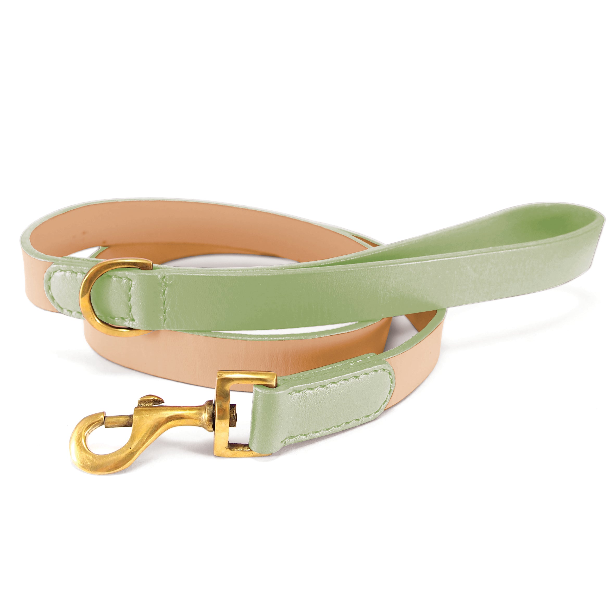 A Jersey Lead - Natural+Pear by Georgie Paws, featuring a peach-colored strap and a green handle, against a white background.