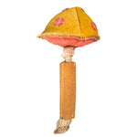 Discover Georgie Paws' Maisy the Mushroom Toy - gold: a charming fabric mushroom with a yellow-red cap decorated with white circles. It has a textured stem like a brown strap, combined with an eco-friendly cotton tug rope, ensuring both charm and playful use.