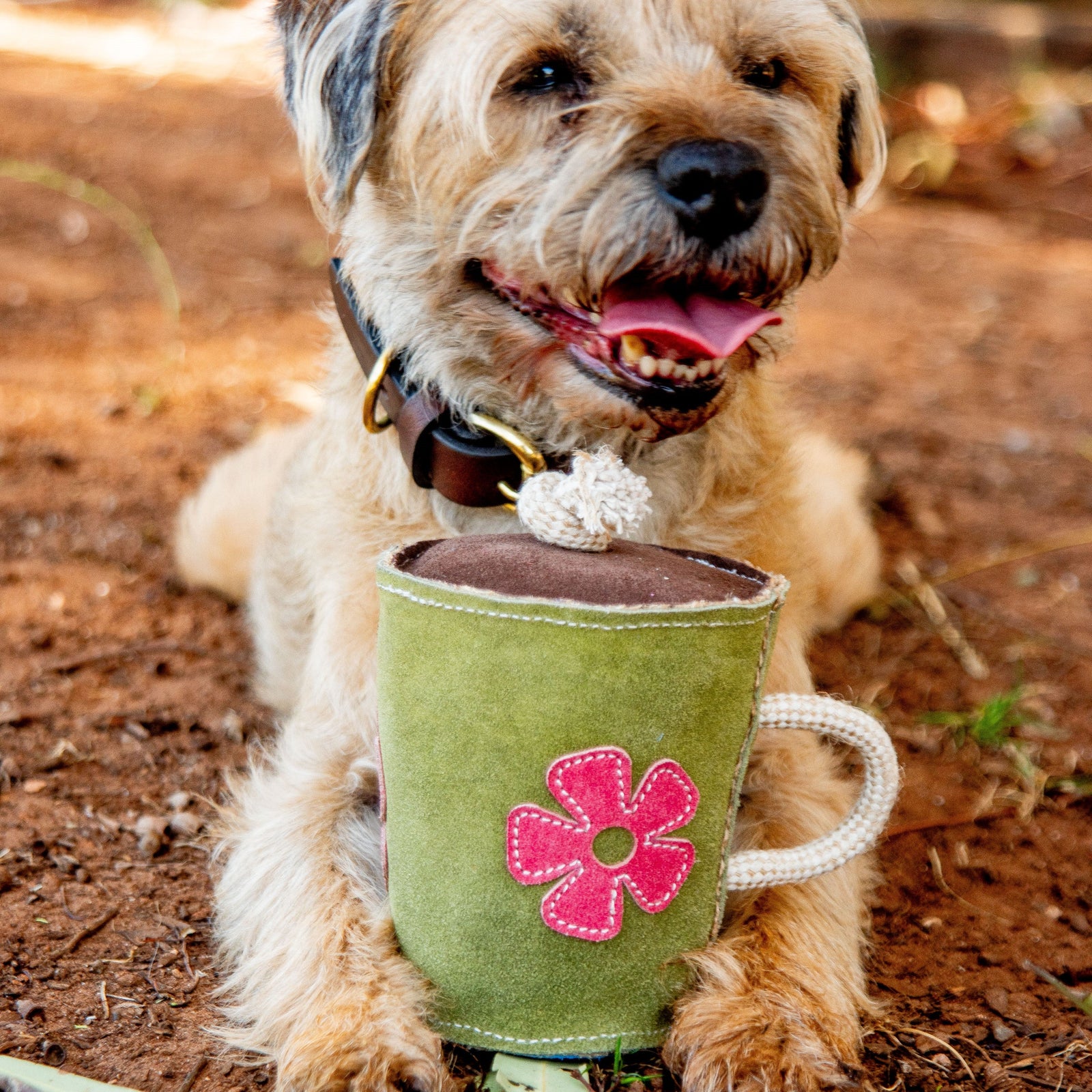 A second view of the Hotto Chocco Dog Toy by Georgie Paws, a plush toy shaped like a mug of hot chocolate.