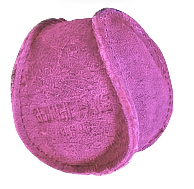 A single, round, textured ball made of hot pink felt with visible seams is shown against a white background. The Ball - Hot Pink by Georgie Paws looks soft and eco-friendly, ideal as a compostable dog toy.
