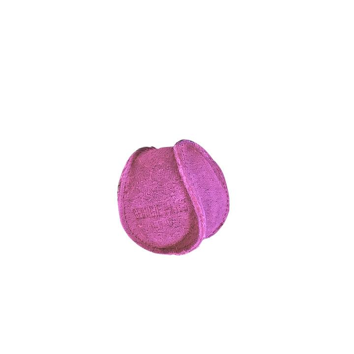 A single Georgie Paws Ball - Hot Pink with a unique curved seam and fuzzy texture is centered on a white background, with no other objects visible.