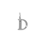 The Georgie Paws Initials - Collar Charms feature a shiny stainless steel "D" charm with a small paw print, perfect as a dog gift. It includes a top loop for attaching to jewelry or keychains. Presented on a plain white background.