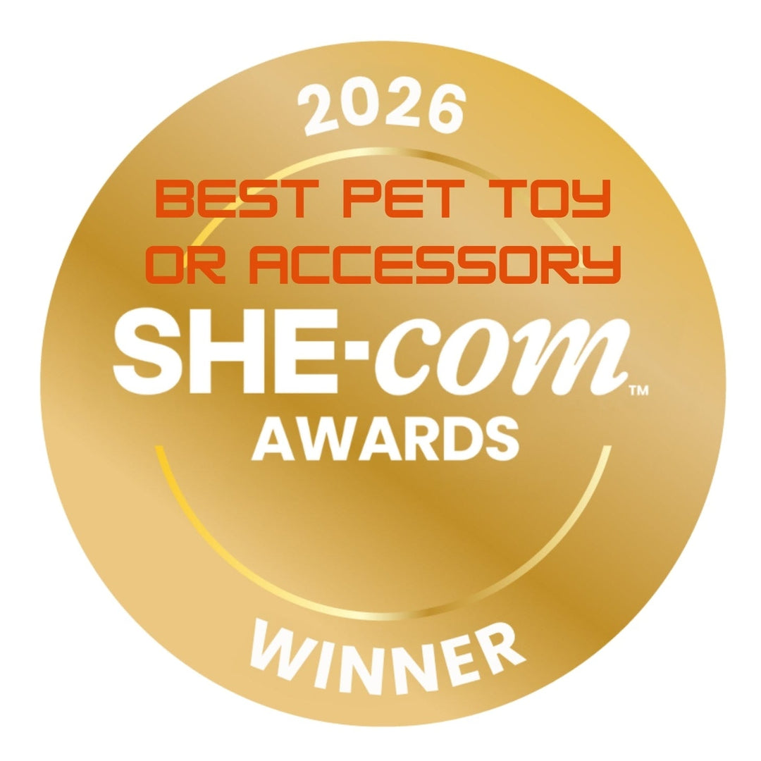 2026 SHE-com Awards winner badge, Best Pet Toy, awarded to the Giant Rainbow Gerti Dog Toy by Georgie Paws