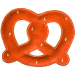 The Georgie Paws Giant Pretzel is a soft, brown plush dog toy with tan spots and white stitching for a realistic look—perfect for playful tug of war games with your pup.