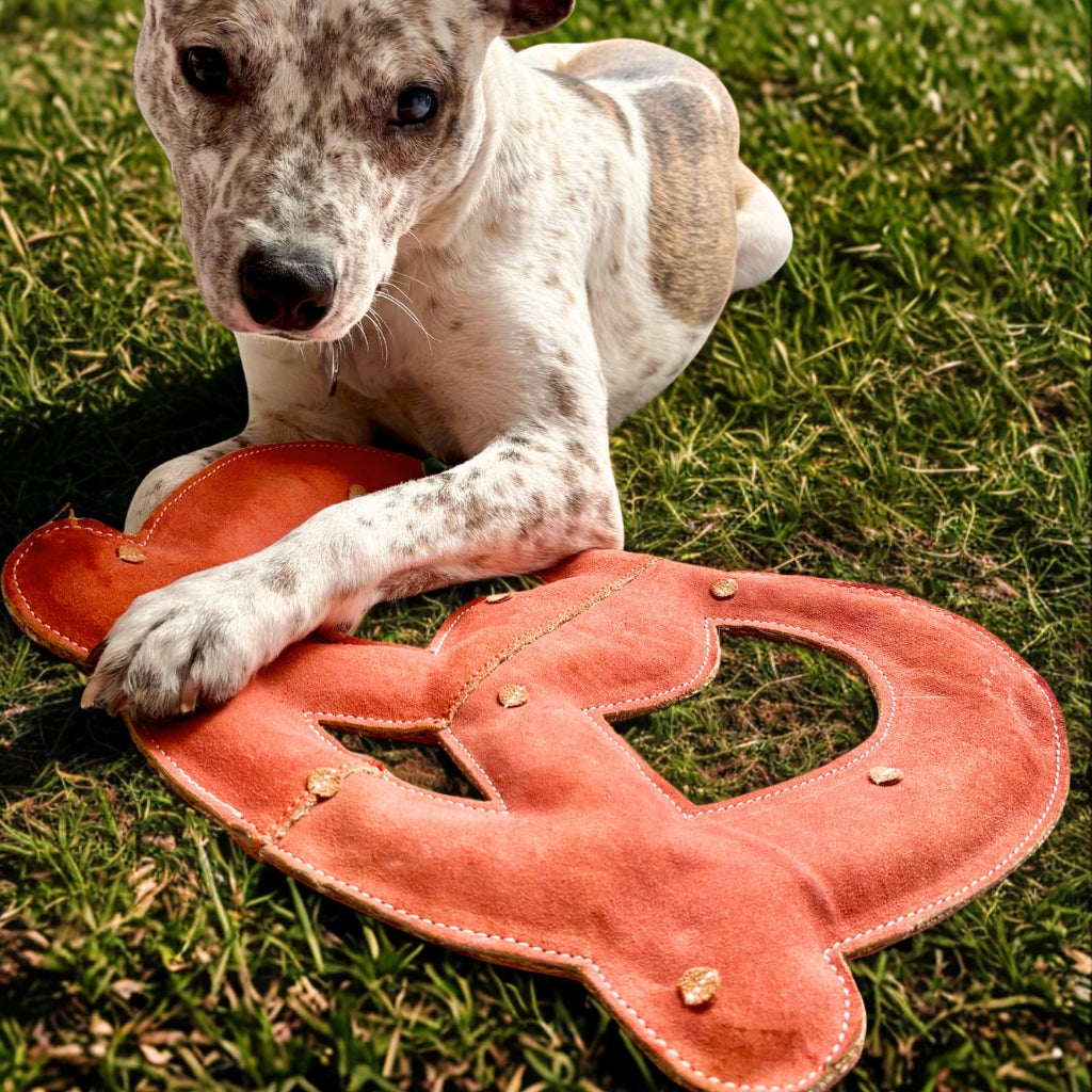 A second view of the Giant Pretzel - Big Dog Toy by Georgie Paws, an oversized golden-brown pretzel-shaped tug toy for big dogs.