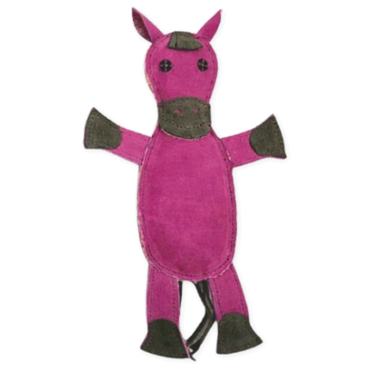 A plush toy shaped like Henry the Horse - hot pink with a darker pink mane, featuring simple embroidered details and contrasting dark patches on the hooves and muzzle. This eco-friendly dog toy is made from biodegradable materials. Available from Georgie Paws.