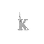 The Georgie Paws Initials - Collar Charms features a stainless steel "K" charm with a small engraved paw print, hanging from a metal loop against a white background—ideal as a dog gift.
