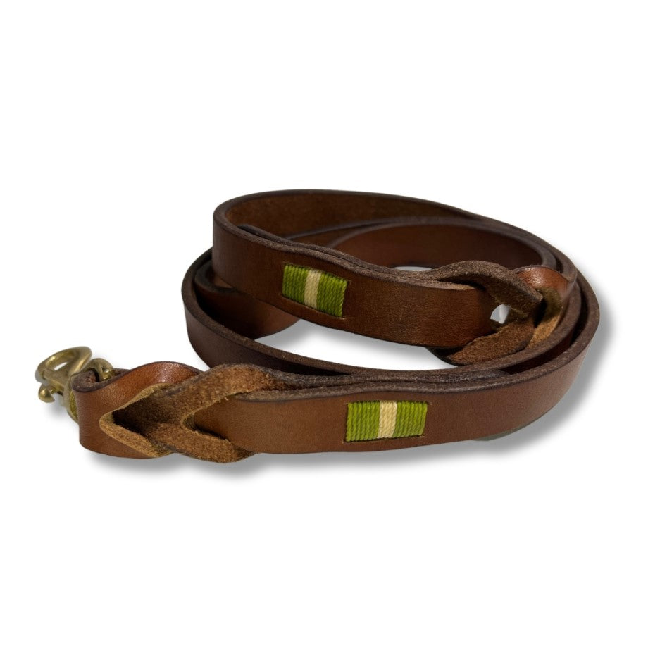 A Polo Lead - Patrick leash with a green stripe from Georgie Paws.