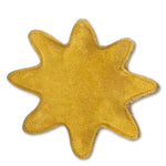 A compostable dog toy in the shape of a sunny - gold star on a white background by Georgie Paws.