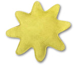 A compostable dog toy, shaped like a yellow star, on a white background by Georgie Paws.
