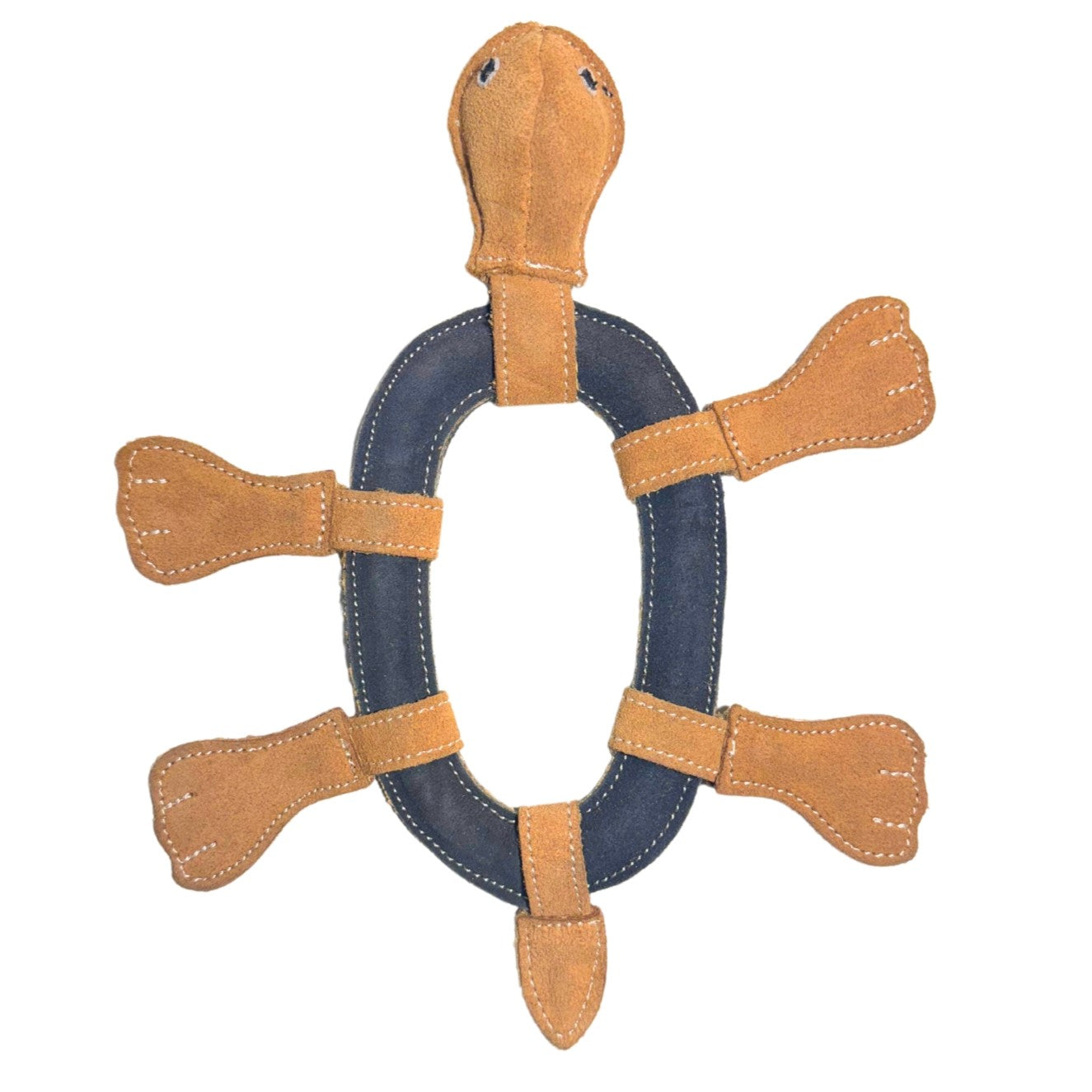 A durable dog chew toy in the shape of a steering wheel, made from buffalo suede, designed to withstand heavy chewing and provide entertainment for pets is the Georgie Paws Thomas the Turtle - natural & pink.