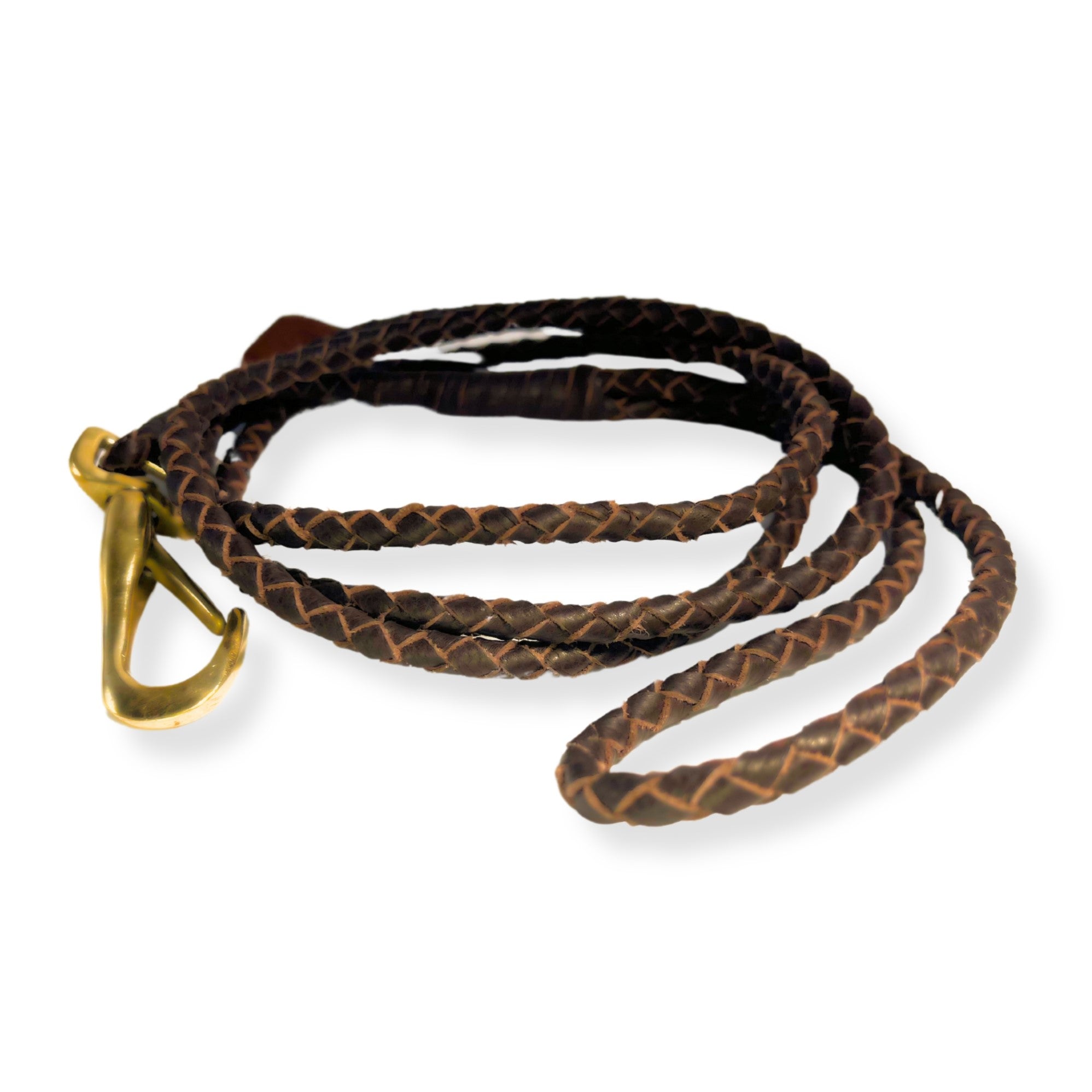 A Lulu Lead - chicory by Georgie Paws, with a brass carabiner clasp, isolated on a white background, showcasing its elegant design suitable for dog walking.
