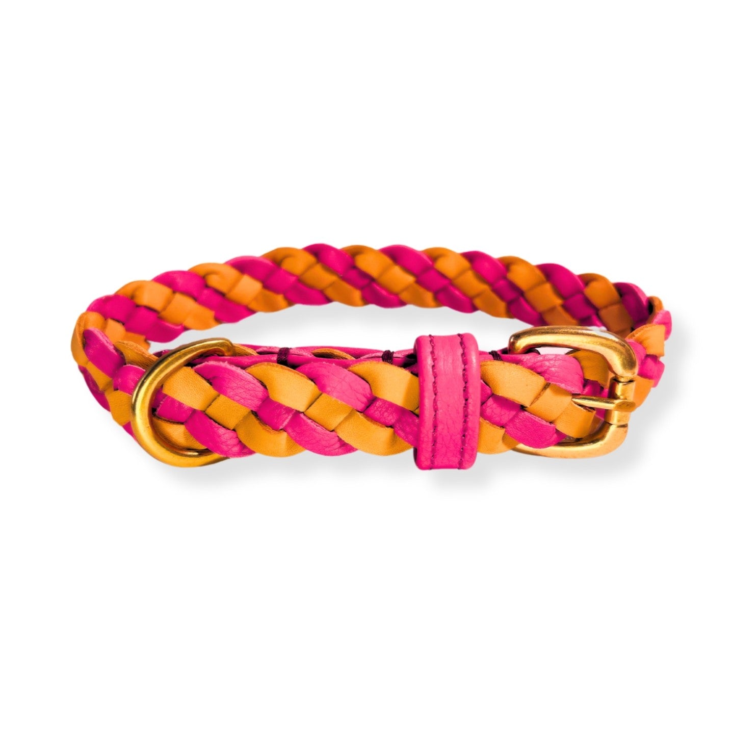 A vibrantly colored LuLu Collar in hot pink, featuring a gold-toned clasp and accents, set against a crisp white background, perfect as a puppy gift. Brand: Georgie Paws.