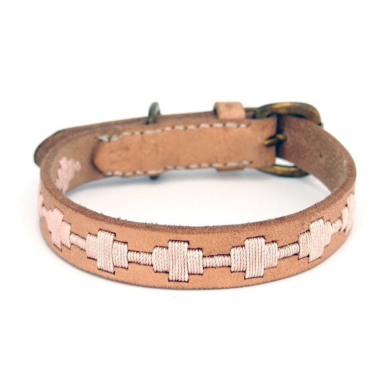 Ethel Dog Collar in Carnation, a handmade buffalo leather dog collar with solid brass hardware by Georgie Paws
