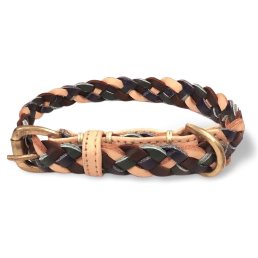 Windsor Dog Collar in Bushland, a handmade natural leather dog collar with solid brass hardware by Georgie Paws